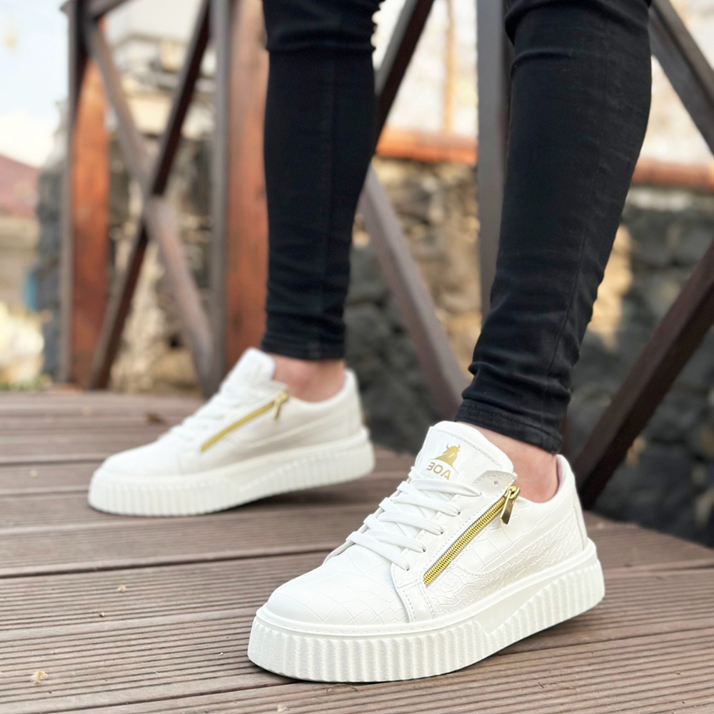 Mens Sneakers White Zipper 308 2715